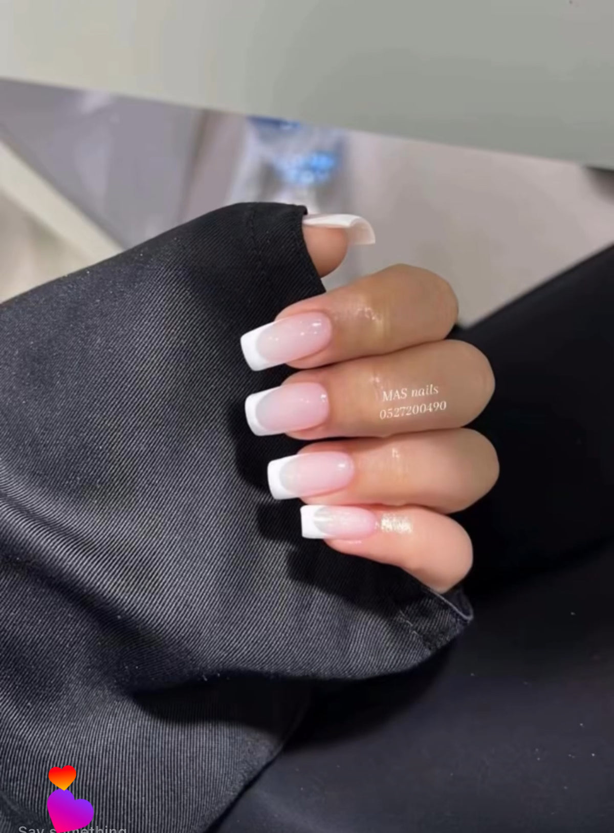 Milky white French gel nail extensions with Russian manicure at MAS Beauty Salon Dubai